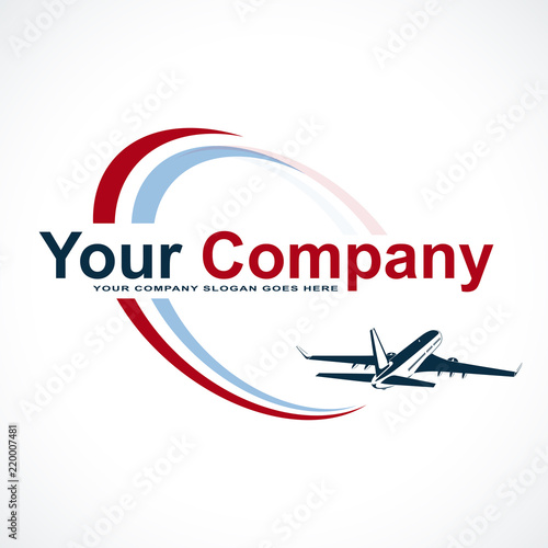 Plane Logo Design. Creative vector icon with plane and ellipse shape. Vector illustration.