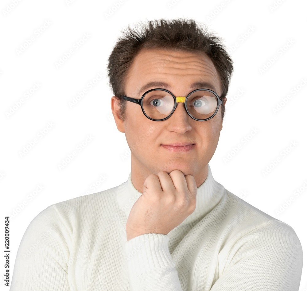 Young Man With Glasses In White Sweater Close-up - Isolated Young Man With Glasses In White Sweater Close-up - Isolated