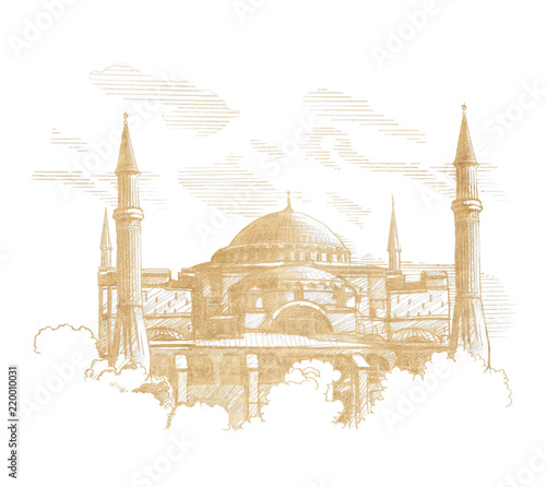 Photography Нand draw sketch Hagia Sophia (Ayasofya) in Istanbul. Turkey.