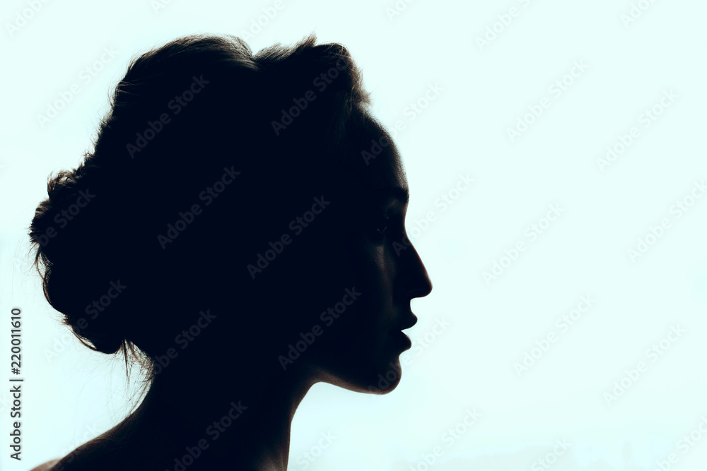 Silhouette of beautiful young woman with a beautiful hairdo