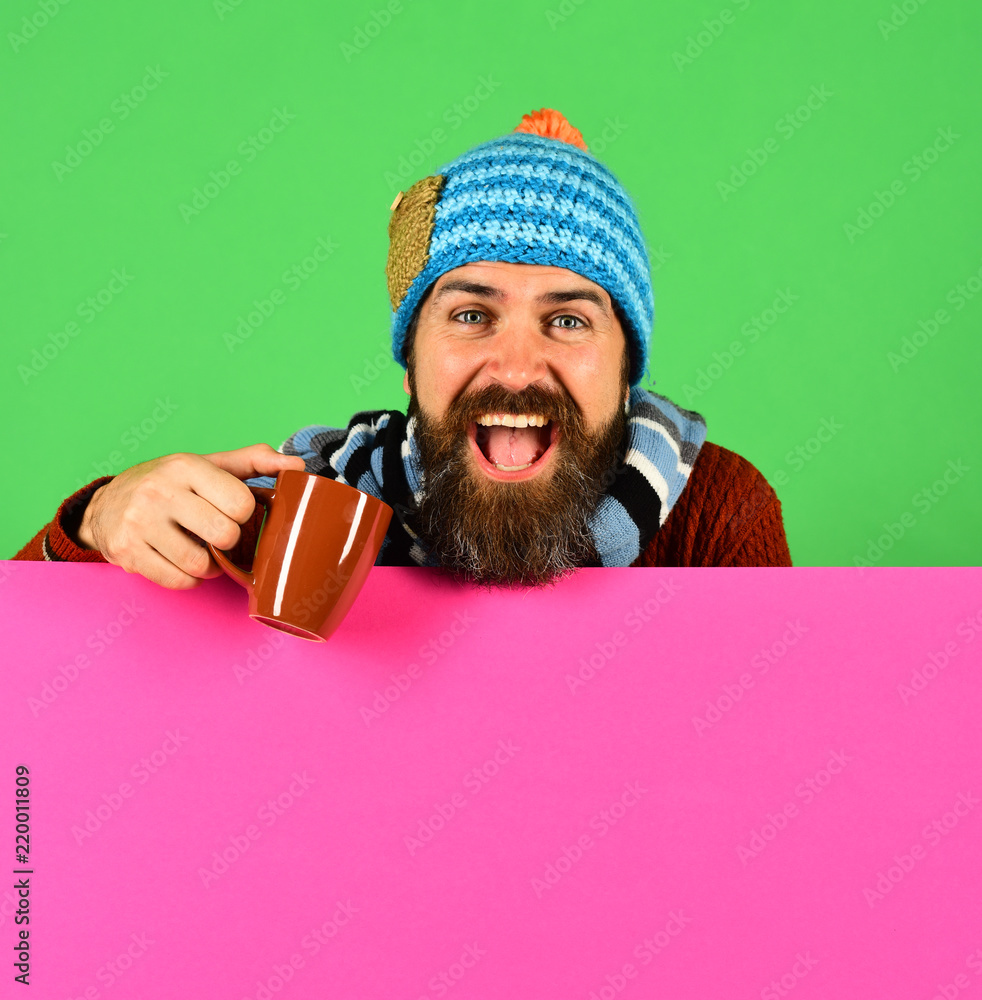 October and November beverage idea. Man in hat October and November beverage idea. Man in hat
