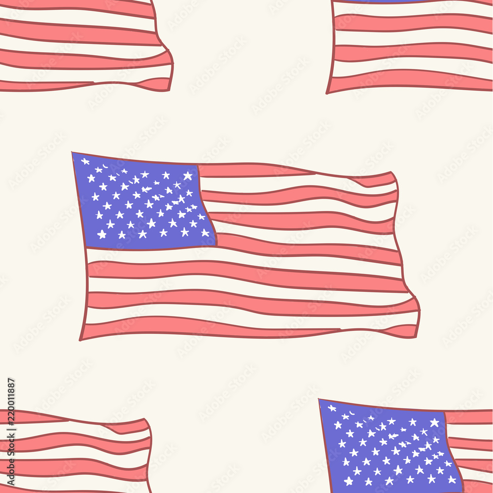 Obraz premium USA flag vector icon pattern, seamless, tile, background hand drawn style vector doodle design illustrations