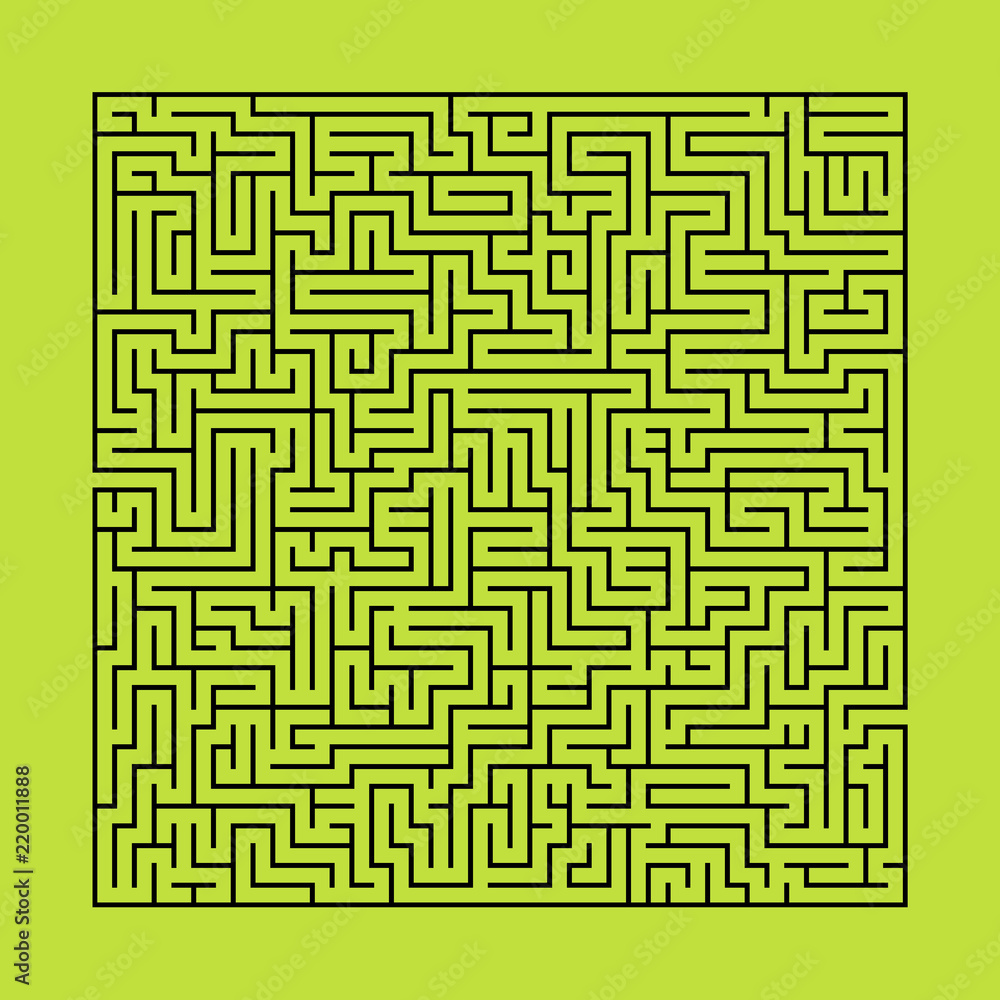 Square maze on yellow green background with dark green lines