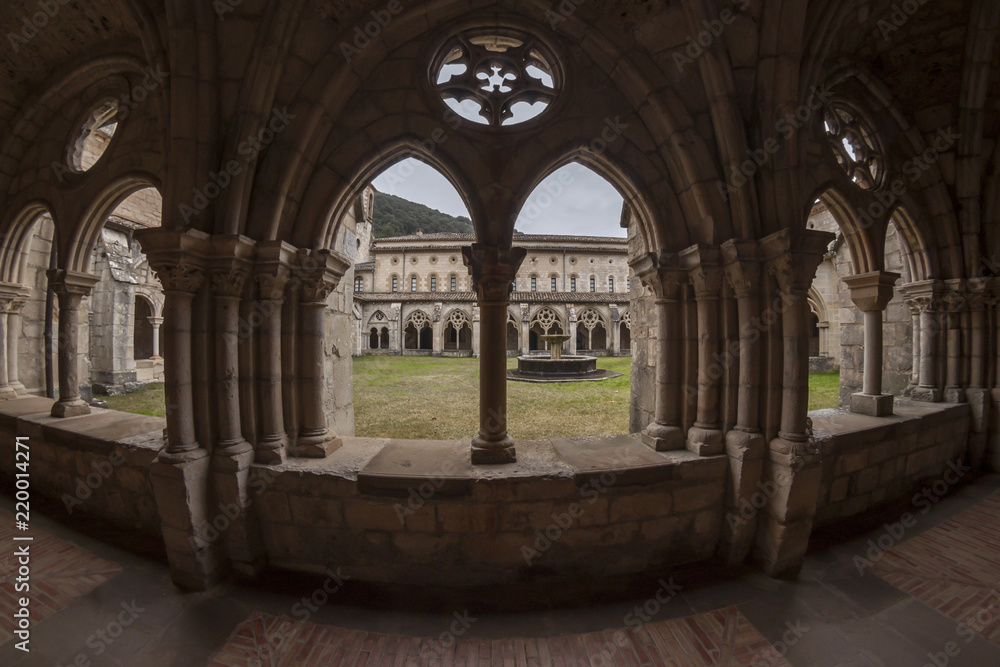 Gothic corridor and Atrium of  Sant Mary´s Monastery in Abarzuza, Spain