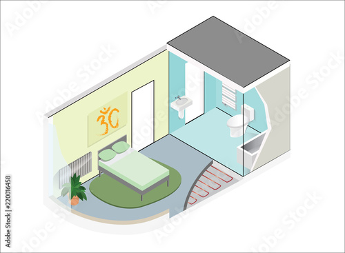 Vector isometric room with bathroom