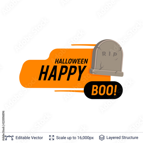 Grave monument and Halloween text.