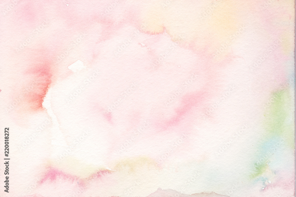 Fototapeta premium hand painted watercolor background texture in pink with green and yellow 