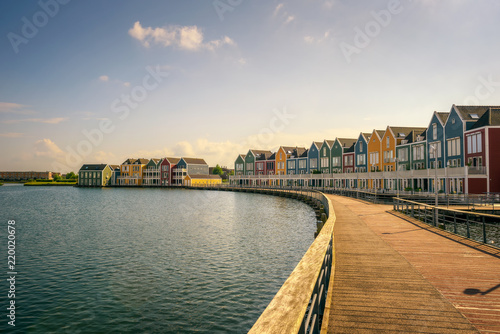 Skyline of Houten with famous Rainbow Houses in Netherlands