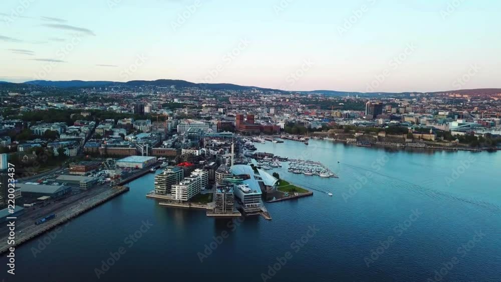 Night aerial view on Aker Brygge and Filipstad urban areas in Oslo, Norway Night aerial view on Aker Brygge and Filipstad urban areas in Oslo, Norway