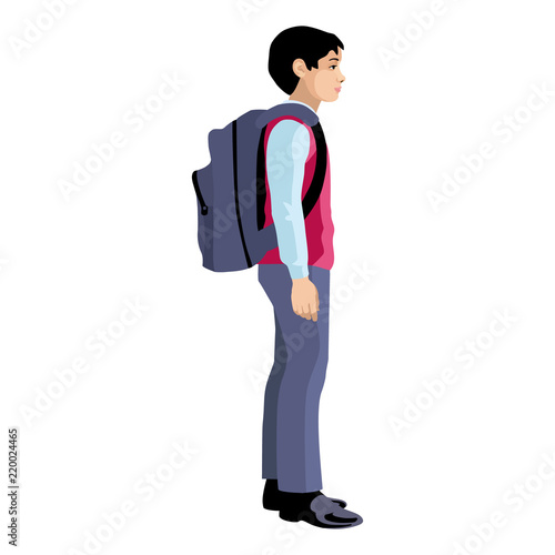 Isolated figure of an asian boy standing with a backpack 