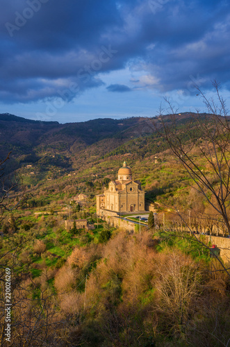 View of Santa Maria Nuova (Church of St Mary the New) just before sunset from Cortona, in Tuscany. Designed by the famous italian renaissance architect Vasari and completed in the 17th century.