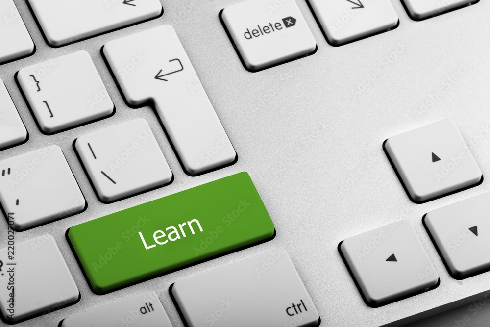 Green Bottom Learn on a Laptop - Close Up Green Bottom Learn on a Laptop - Close Up
