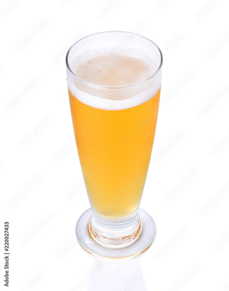 Beer with bubble on glass isolated on white background Beer with bubble on glass isolated on white background