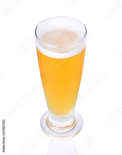 Beer with bubble on glass isolated on white background