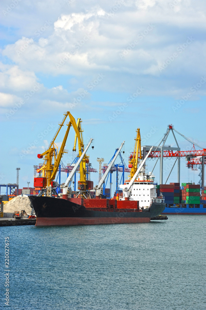 Bulk cargo ship under port crane Bulk cargo ship under port crane