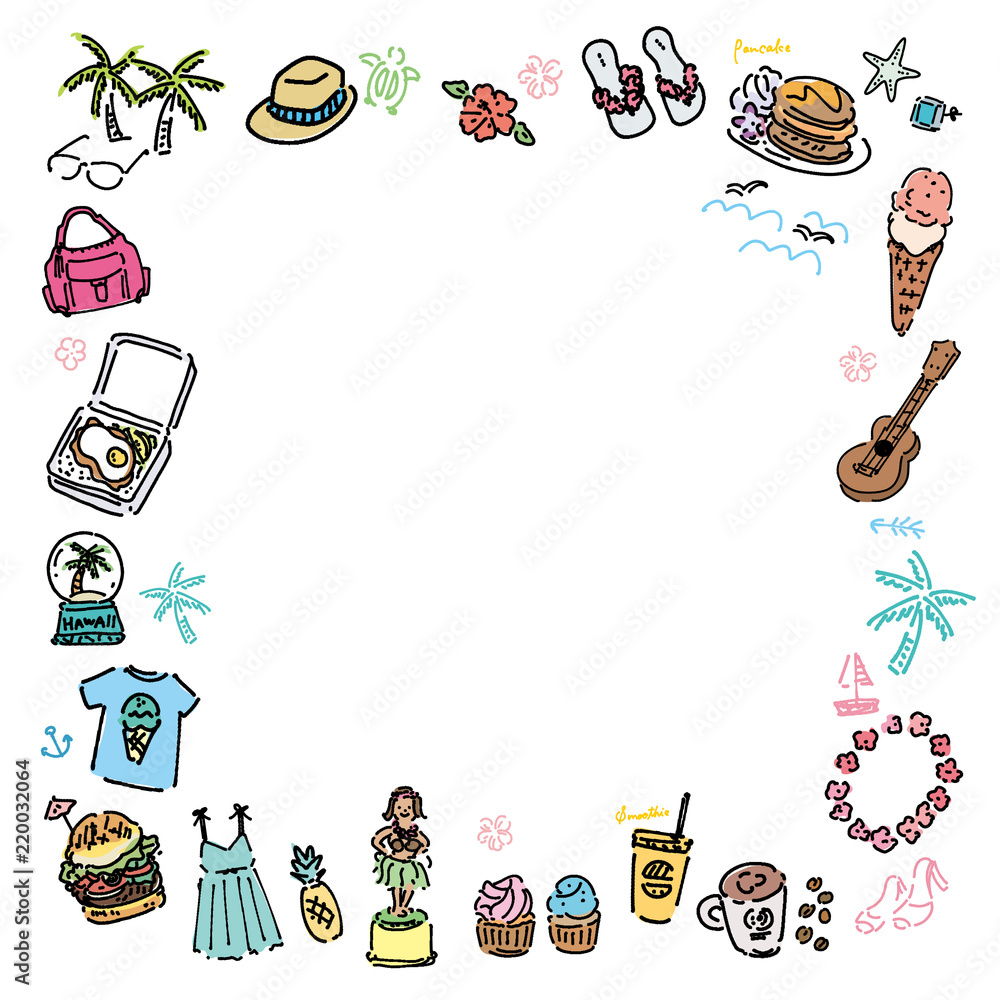 Fototapeta premium ハワイ 海外旅行 イラスト セット