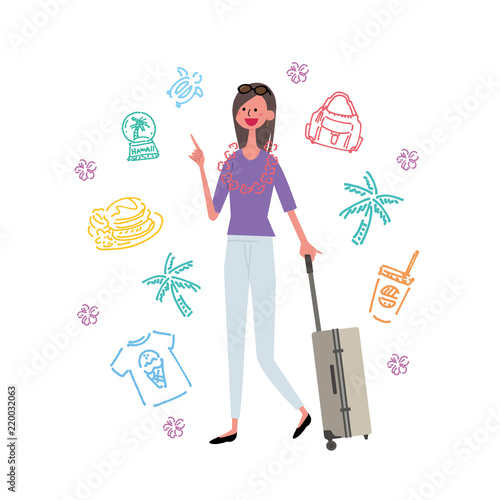 ハワイ　海外旅行　イラスト　セット