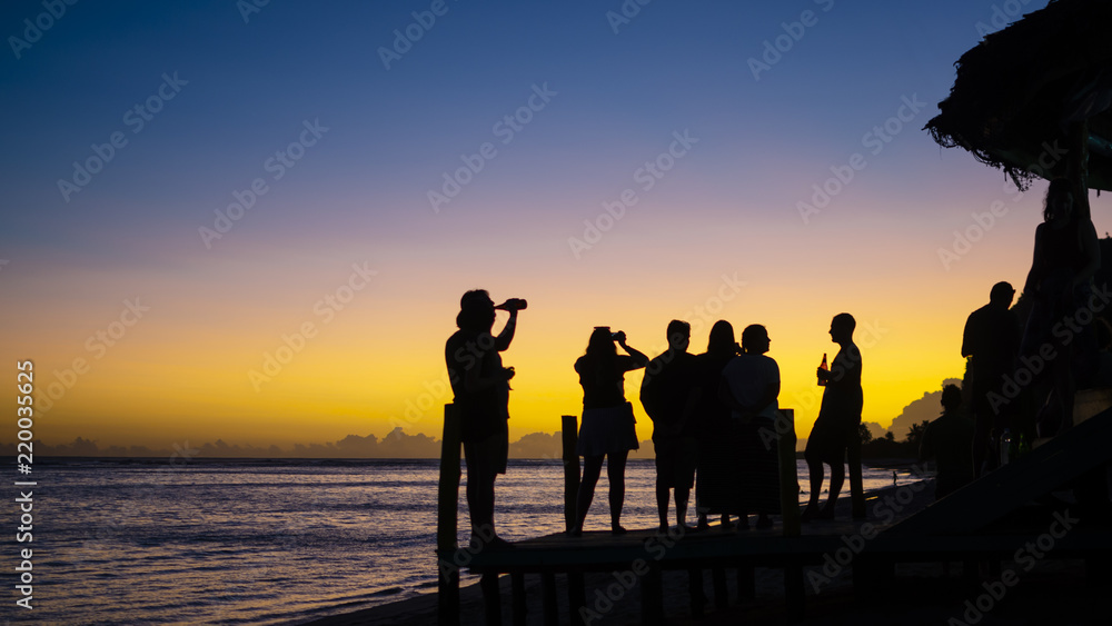 People having a party at sunset on beach