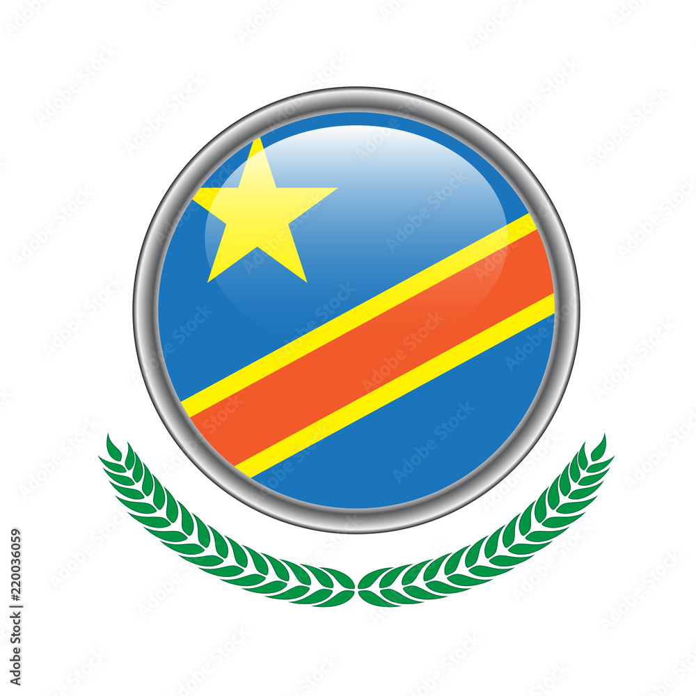 Congo flag button. Congo flag icon. Vector illustration of congo flag on white background.