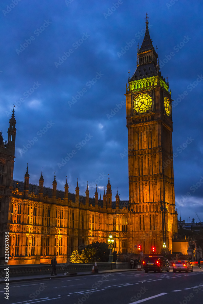 Big Ben and the Houses of Parliament in London England at night