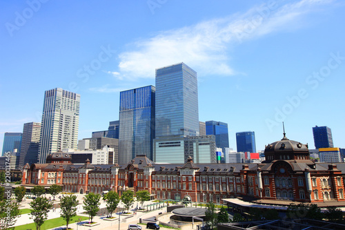 Classical Tokyo station made of brick and new high-rise building