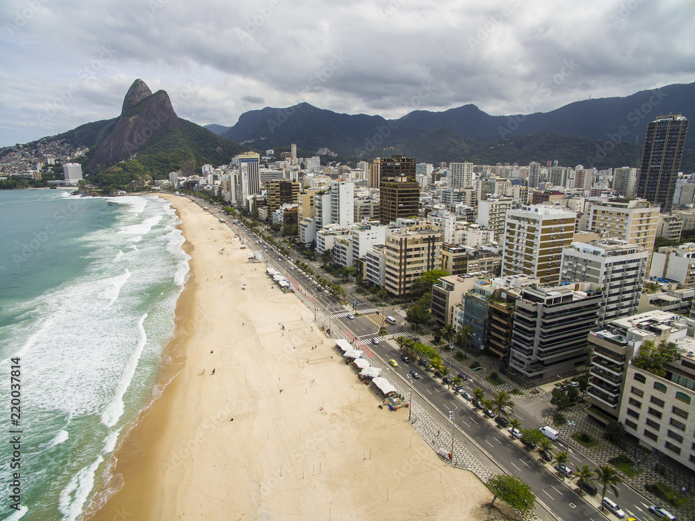 Aerial view of Ipanema neighborhood (right) and Leblon in overcast day - The set of squares known as the Garden of Allah (or Allah's Garden) 