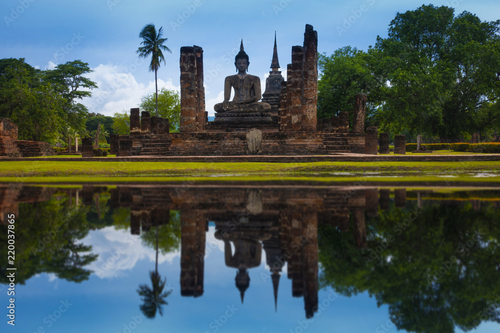 Old heritage busshist temple in Sukhothai Historical Park in Thailand.
