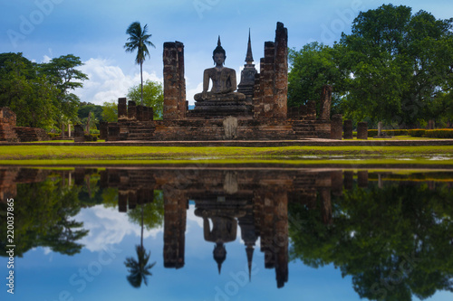 Old heritage busshist temple in Sukhothai Historical Park in Thailand.