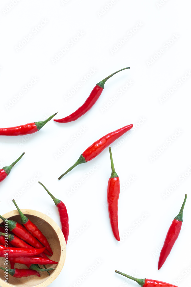 Red chili pepper. Top view on white background Red chili pepper. Top view on white background
