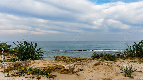 Sandy beach at mediterranean sea in Israel.