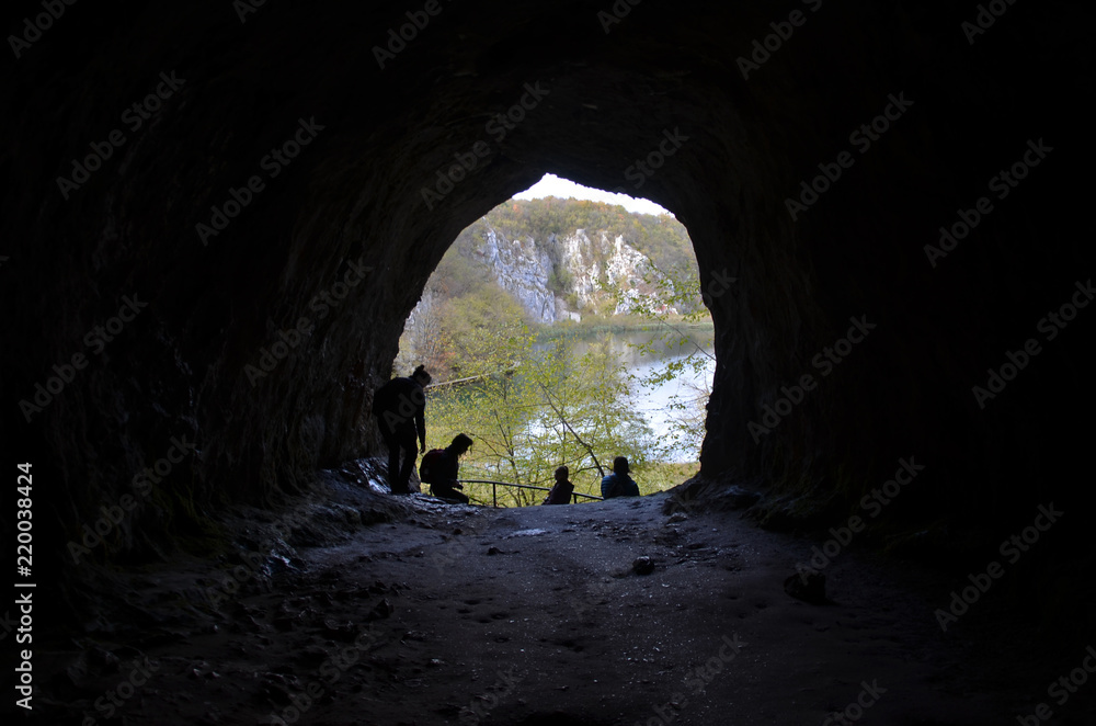 A cave in the Plitvice Lakes National Park. The beauty of the National Park lies in its sixteen lakes, inter-connected by a series of waterfalls, walkway & pond.