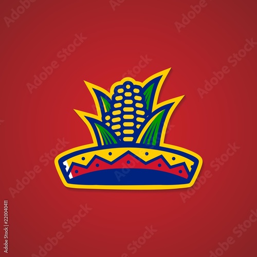 sombrero hat corn mexican restaurant logo sticker emblem