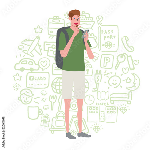 インバウンド　イラスト　観光客　アイコン　セット
