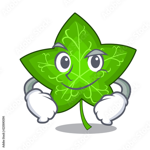 Smirking green ivy leaf on character cartoon