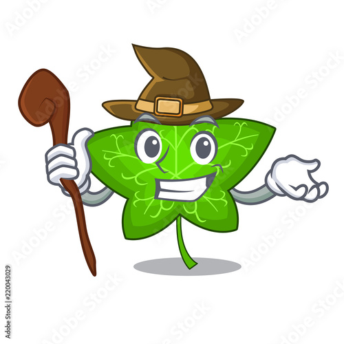Witch fresh green ivy leaf mascot cartoon