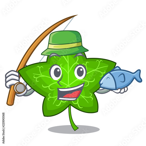 Fishing fresh green ivy leaf mascot cartoon