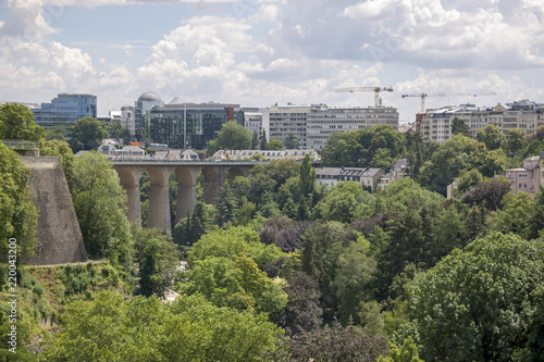 View of the city and the bridge Passerelle in the center of Luxembourg