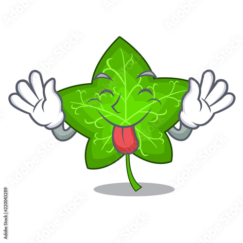 Tongue out mascot cartoon beautiful ivy leaf plant