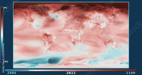 Climate Model: Surface Temperature Compared to 20th Century Average - 2006-2100 (Representative Concentration Pathways 8.5). Patterson projection. NOAA/GFDL dataset ID: 438 photo