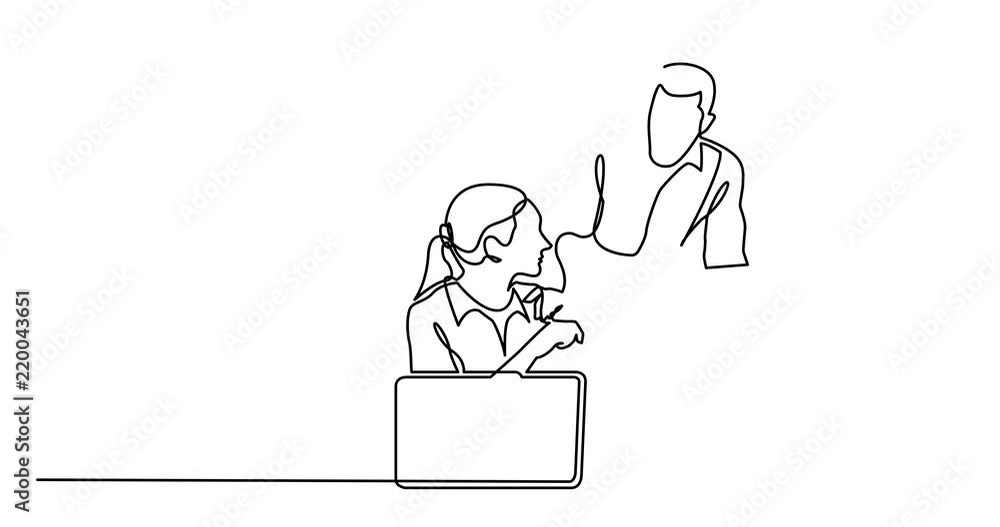 Animation of continuous line drawing of office workers discussing problem Animation of continuous line drawing of office workers discussing problem