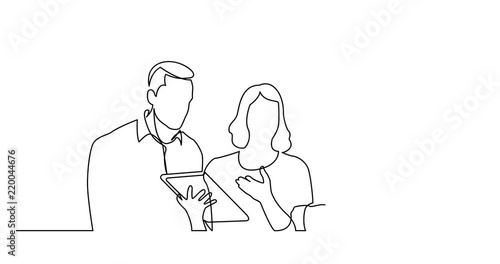 Animation of continuous line drawing of team discussing work task