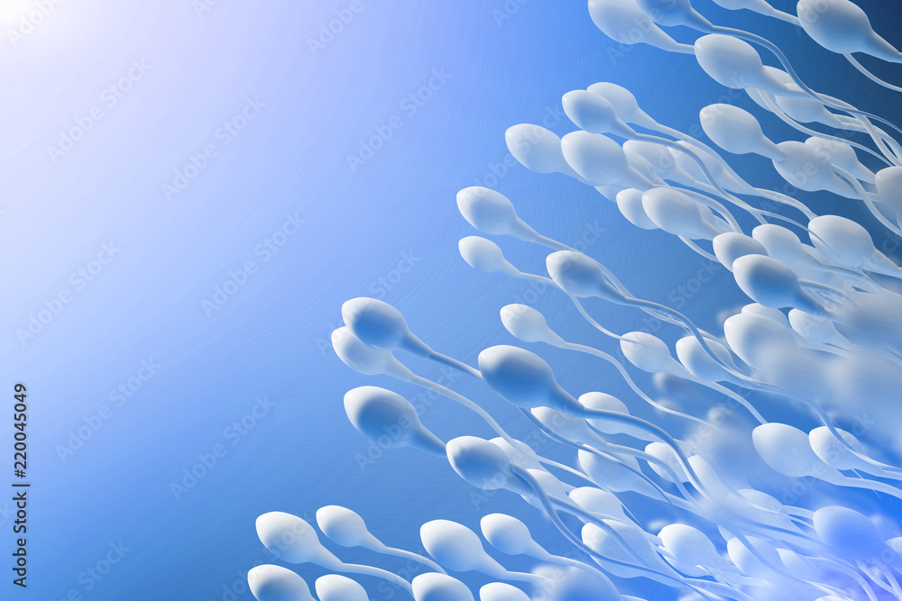Sperm, movement to the egg on a blue background. 3d rendering Sperm, movement to the egg on a blue background. 3d rendering