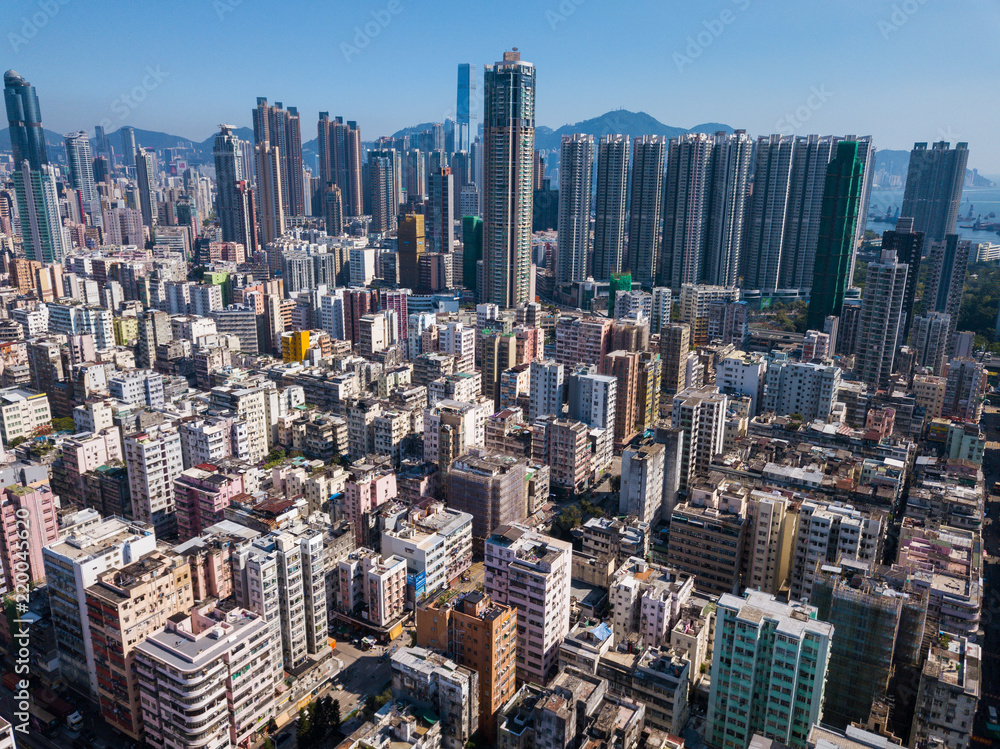 Fototapeta premium Top view of Hong Kong city