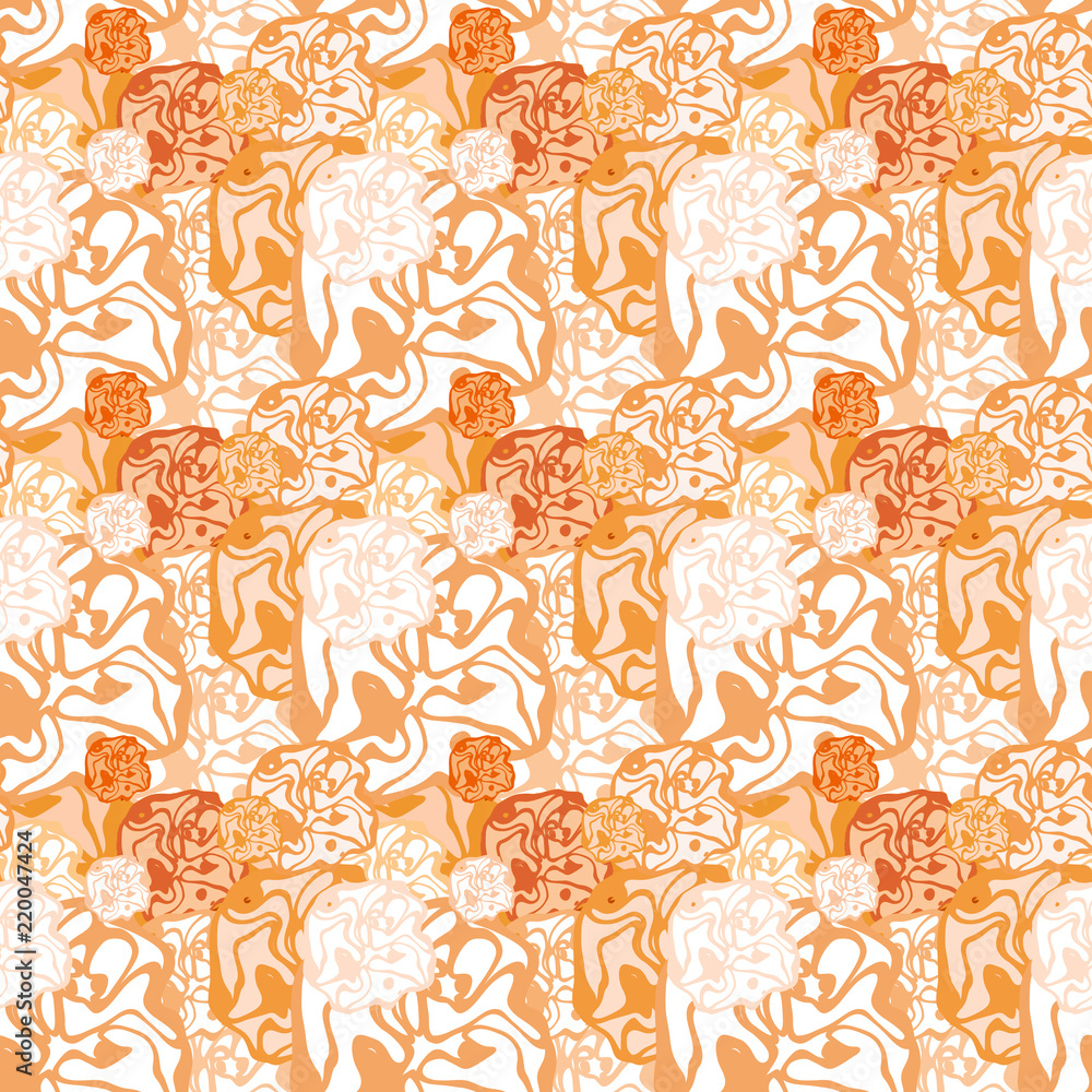 Seamless background pattern with a variety of colored floral motifs. Seamless background pattern with a variety of colored floral motifs.