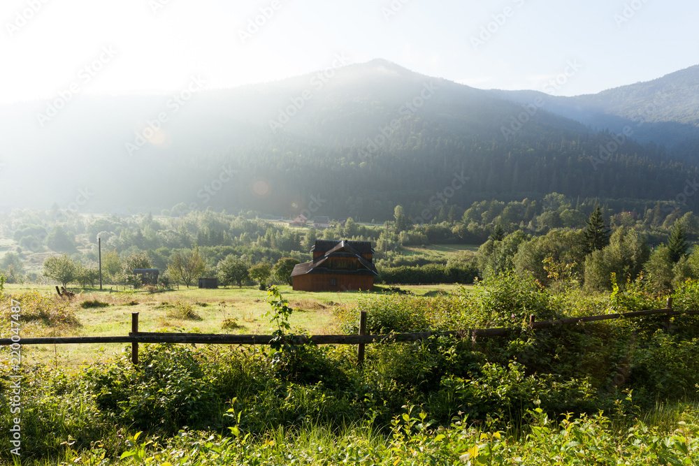 Ukraine Carpathians rural mountain village, holiday location.