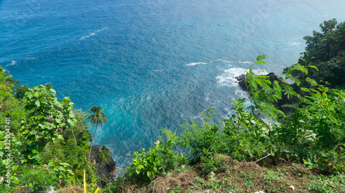Beautiful view of turquoise Pacific ocean from Lovers Leap point, Samoa