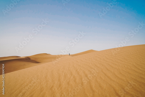 A man and Landscape of sand dunes desert 