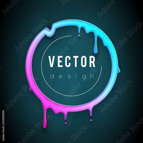 Art melting frame 3d flowing flux circle drop leak abstract creative banner template vector illustration