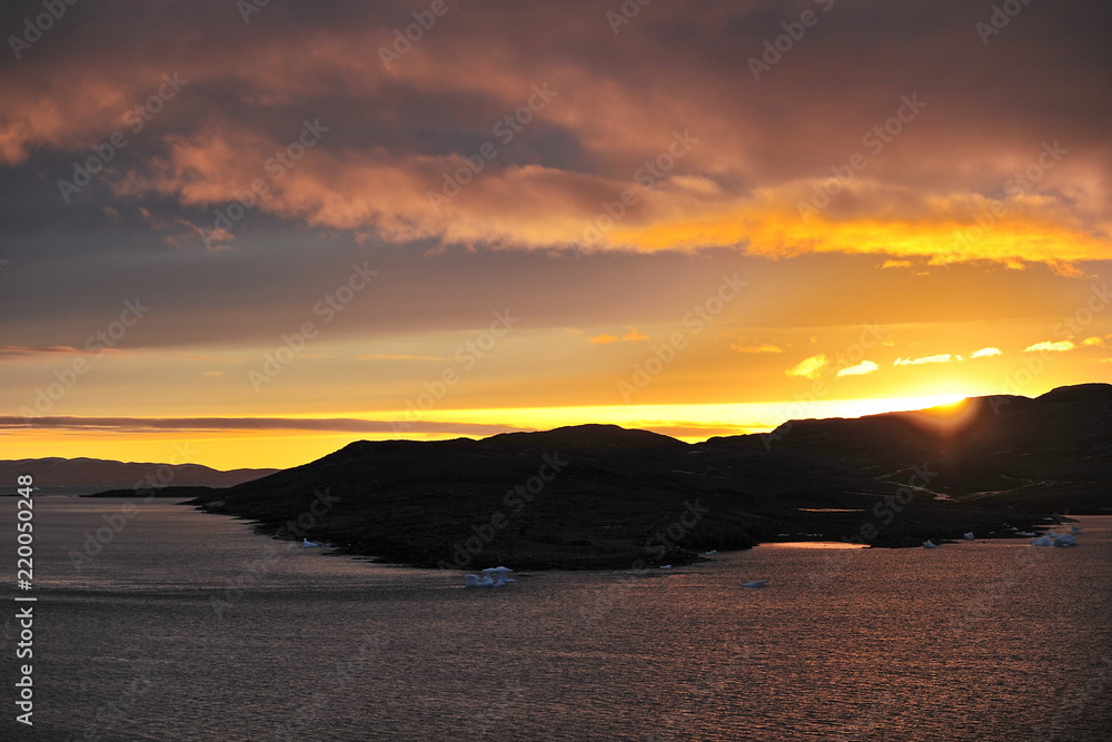 A colorful sunset near the coast of eastern Greenland.