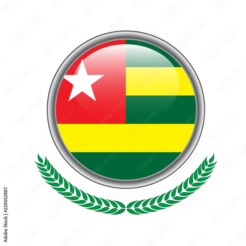 Togo flag button. Togo flag icon. Vector illustration of togo flag on white background. Togo flag button. Togo flag icon. Vector illustration of togo flag on white background.